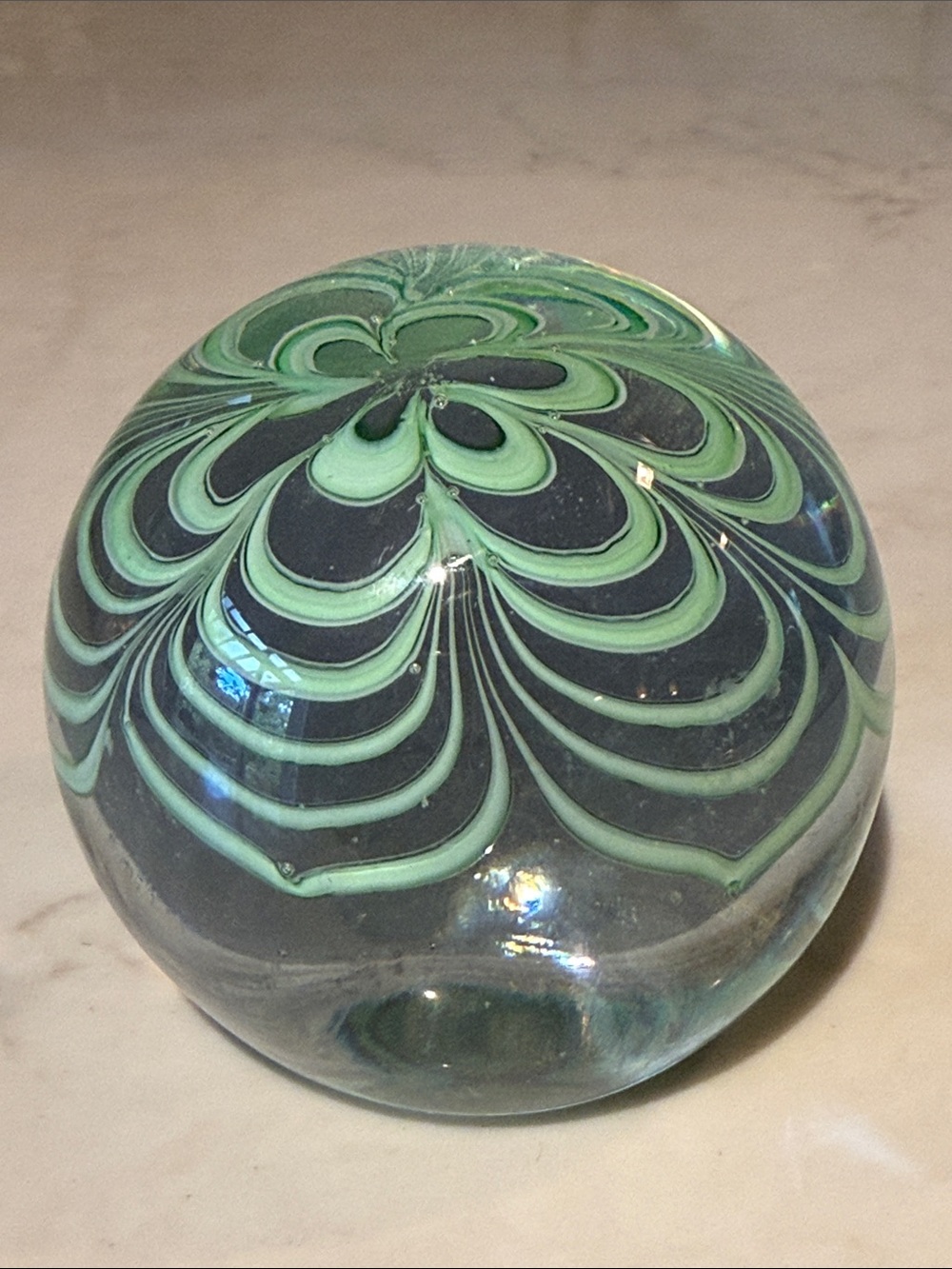 Vintage SDS Seapoot Group American Design Art Glass Green Swirl Paperweight
